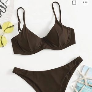 NEW Brown Shein Underwire High Leg Bathing Suit